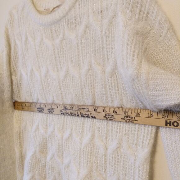 Soft Surroundings Size L Fuzzy Knit Sweater Cream White Metallic Thread Classic - Picture 10 of 11
